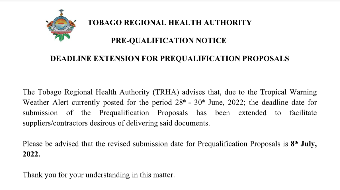 Deadline Extension For Prequalification Proposals